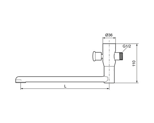 Teknisk ritning av en armatur med måttangivelser