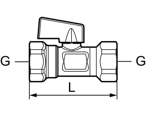 Schematisk ritning av en kulventil med dimensioner
