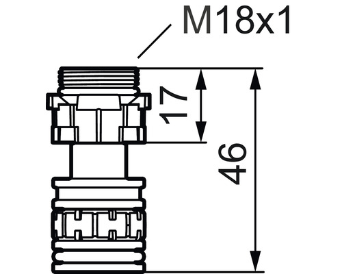 Teknisk ritning av en koppling med måtten M18x1, 17 och 46