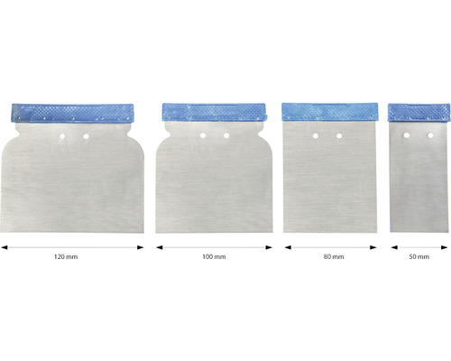 Fyra spatlar i olika storlekar: 120 mm, 100 mm, 80 mm och 50 mm.