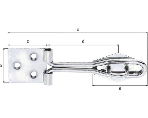Mått på en vridregel i metall med fästplatta och ögla