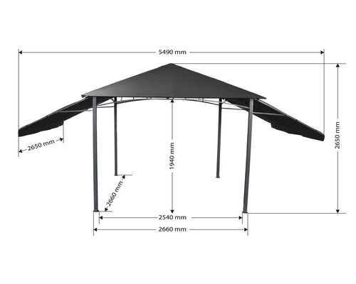 Översikt över paviljongens dimensioner