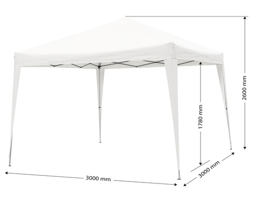 Vitt hopfällbart tält med måtten 3000 x 3000 x 2600 mm