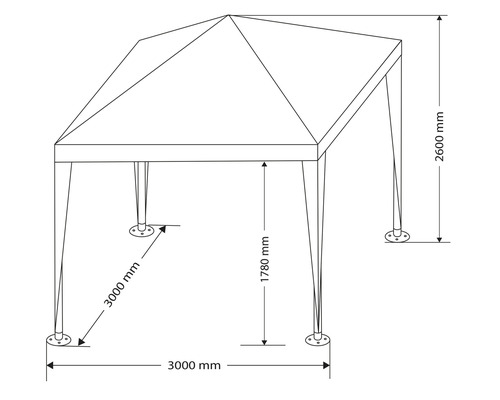 Teknisk ritning av en paviljong med mått i millimeter