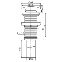 Teknisk ritning av en handfatspropp med dimensioner