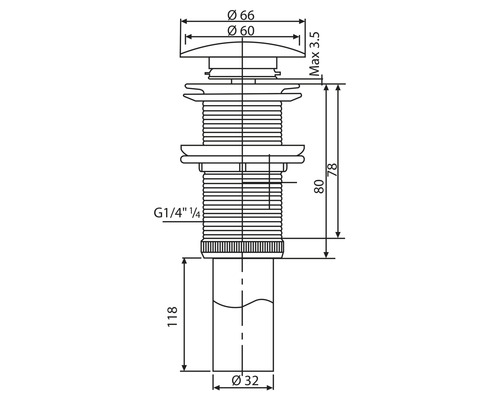 Teknisk ritning av en handfatspropp med dimensioner
