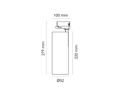 Teknisk ritning av en armatur med måttangivelser.