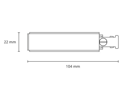Schematisk ritning av en kontakt med måtten 22 mm gånger 104 mm