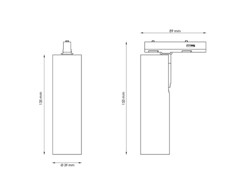 Teknisk ritning av en armatur med mått