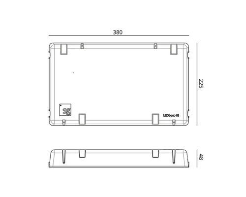 Teknisk ritning av en LED-box med mått