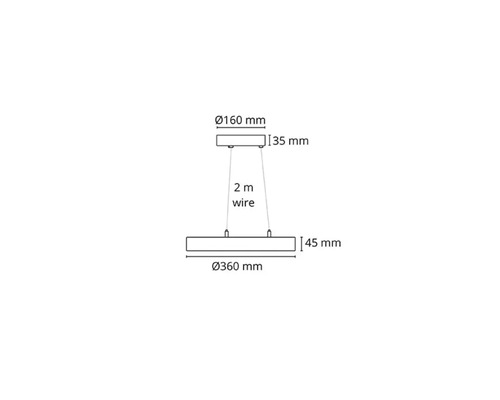 Teknisk ritning av en hänglampa med mått