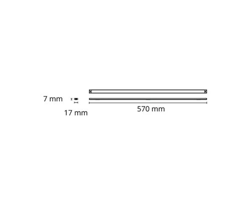 Teknisk ritning av en profil med måtten 7 mm, 17 mm och 570 mm