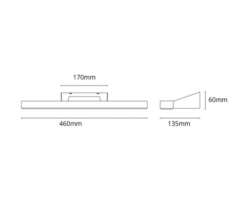 Teknisk ritning av en vägglampa med mått