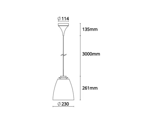 Teknisk ritning av en hängande lampa med dimensioner