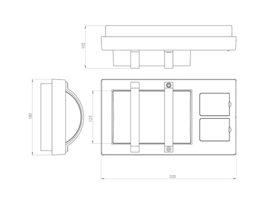 Teknisk ritning av en lampa med måttangivelser