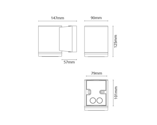 Teknisk ritning av en vägglampa med dimensioner