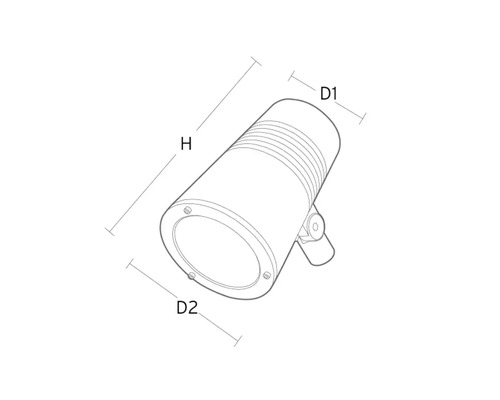 Teknisk ritning av en strålkastare med måttangivelser.