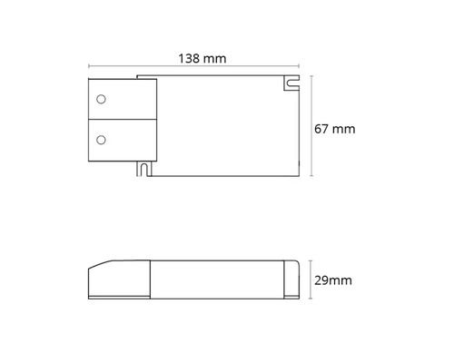 Bild med mått: 138 mm bred, 67 mm hög och 29 mm djup