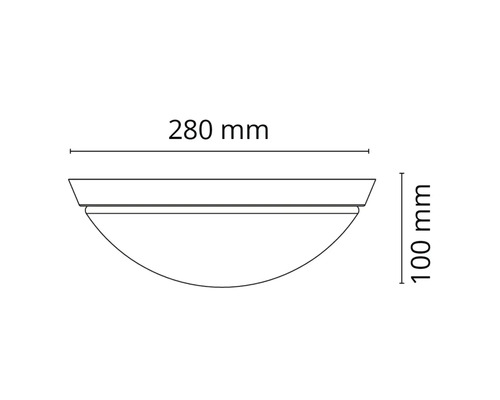 Teknisk ritning av en vägglampa med måtten 280 millimeter bred och 100 millimeter hög