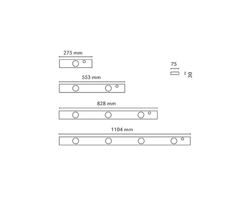 Teknisk ritning av LED-lampor i olika längder