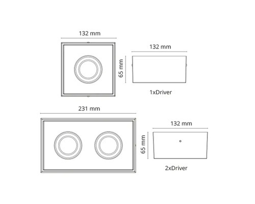 Teknisk ritning av infällda takspotlights med måttangivelser