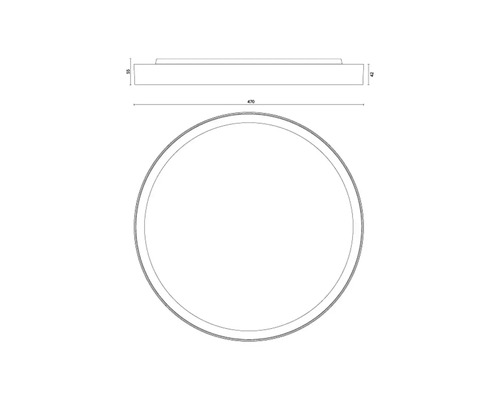 Teknisk ritning av en rund taklampa med måtten 470 millimeter i diameter och 42 respektive 55 millimeter i höjd