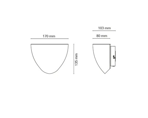 Teknisk ritning av en vägglampa med mått