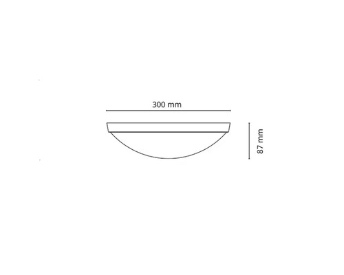 Skiss av en armatur med måtten 300 millimeter gånger 87 millimeter.