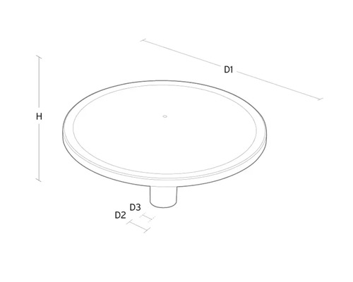 Teknisk ritning av ett runt bord med måttangivelser