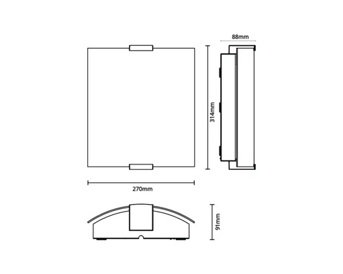 Teknisk ritning av en vägglampa med mått
