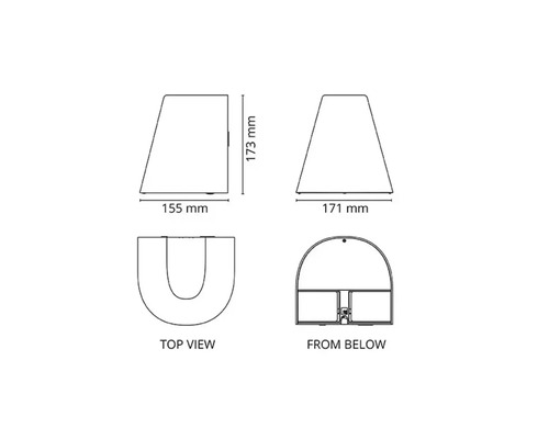 Teknisk ritning av en vägglampa med mått.