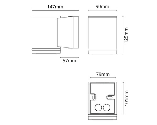 Teknisk ritning av en vägglampa med mått