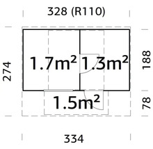 Planritning med ytuppgifter i kvadratmeter och måttuppgifter i centimeter