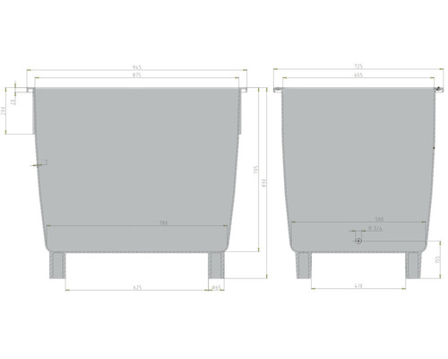 Teknisk ritning av ett badkar med mått