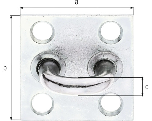 Metall ögonplatta med fyra hål och markeringar för dimensioner