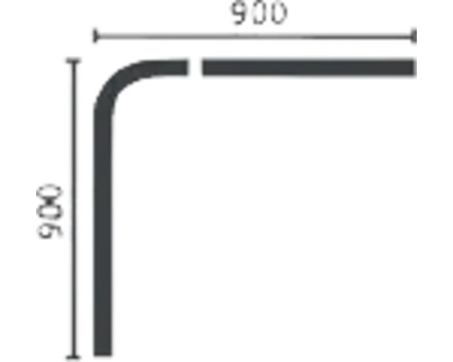 Teknisk ritning av en vinkelprofil med måtten 900 x 900 millimeter