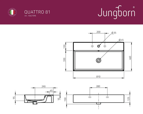 Teknisk ritning tvättställ med mått