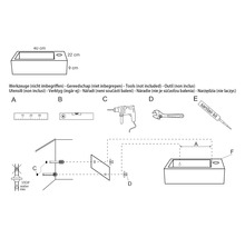 Monteringsanvisning för tvättställ inklusive mått och nödvändiga verktyg
