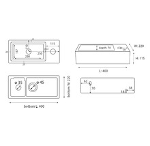 Teknisk ritning av ett tvättställ med mått.