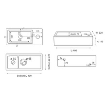 Teknisk ritning av ett tvättställ med mått