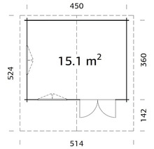 Attefallshus PALMAKO Helena inkl. golv, fönster, entrétak 27,0m² (15,1m²) 450x360cm impregnerad-thumb-8
