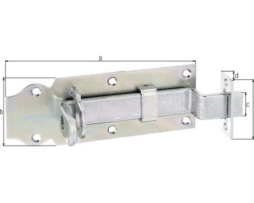 Metallisk skjutreglar med dimensioner för montering på dörrar eller portar