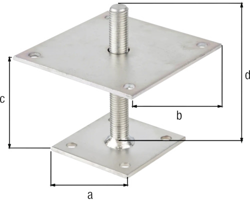 Justerbar stolpfot av metall med måttangivelser