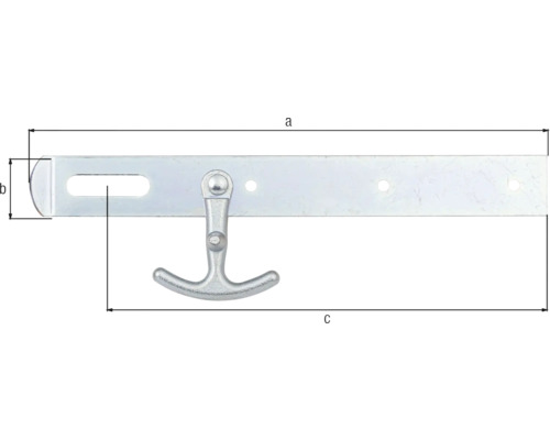 Fönsterluckhållare i metall med måtten a, b och c
