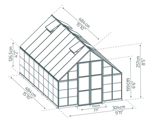 Växthusets dimensioner i centimeter