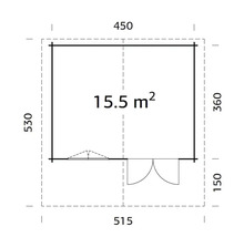 Attefallshus PALMAKO Sally inkl. golv, fönster, entrétak 27m² (15,5m²) 450x360cm impregnerad grå-thumb-9
