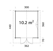 Friggebod PALMAKO Sally inkl. golv, fönster, entrétak 16m² (10,2m²) 300x360cm doppimpregnerad brun-thumb-4