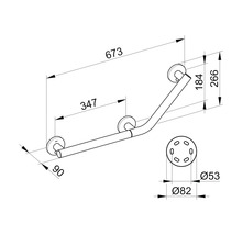 Teknisk ritning av ett vinkelhandtag med dimensioner