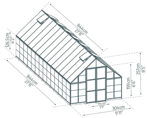 Bild av ett växthus med dimensioner