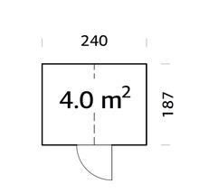 Ritning med måtten 240 x 187 centimeter och en yta på 4,0 kvadratmeter